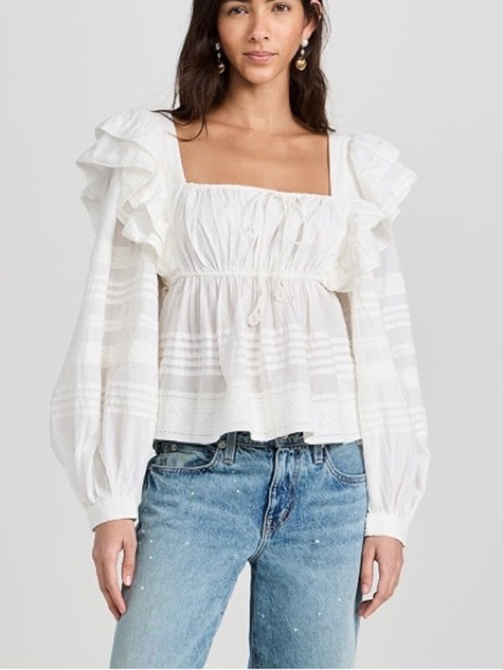 Farm Rio Off White Square Neckline Ruffle Blouse Sz M